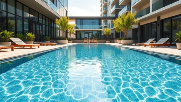 Modern Perth apartment pools with lush greenery and elegant design