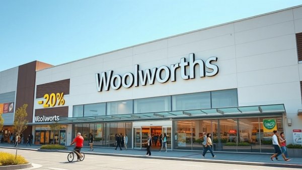 Woolworths supermarket exterior on a sunny day showcasing investments.