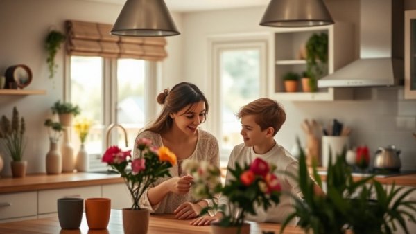 Family enjoying the kitchen, illustrating the building process for your family.