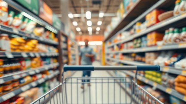 Shopping cart in supermarket aisle amid interest rate hikes in Australia.