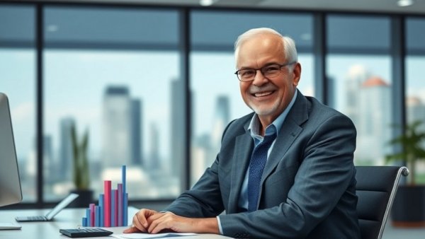 Michael Yardney still working in office at 70s, smiling.