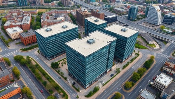 Aerial view of West End office refurbishment in vibrant cityscape