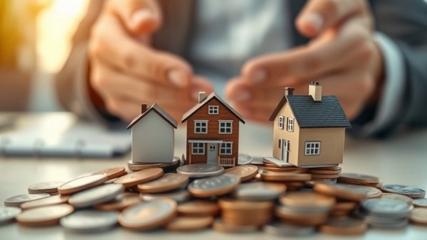 Miniature houses on coins symbolizing property investing for long-term wealth.