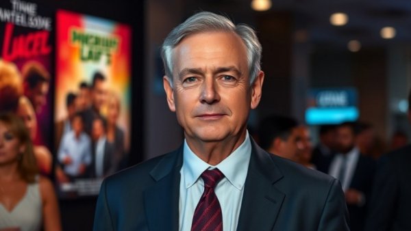 Formal man at event with movie poster backdrop, celebrities who lost millions in real estate.