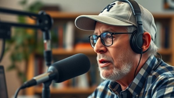 Podcast host discussing Newcastle property market in office setup.