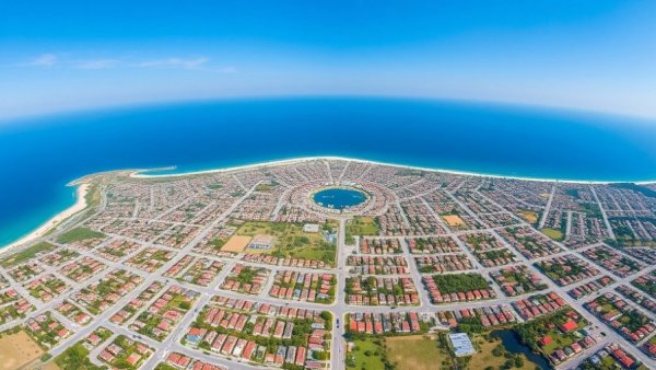 Aerial view of Townsville development site with marked area near the coast.