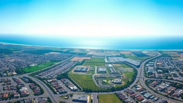 Aerial view of Somerley community development site, ocean backdrop.