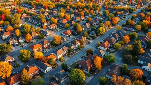Aerial view of a suburban neighborhood in the Newcastle property market.