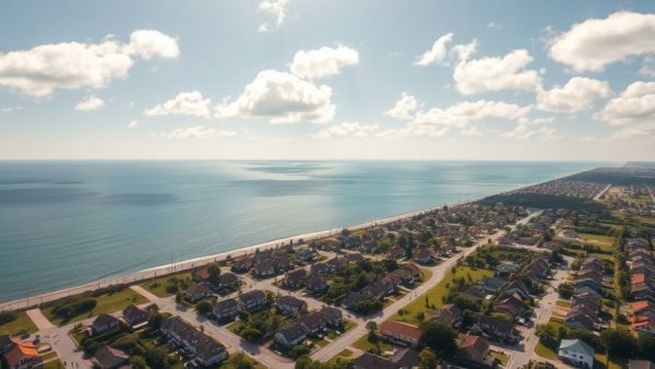 Expansive aerial view of coastal suburb ideal for long jetty property investment.