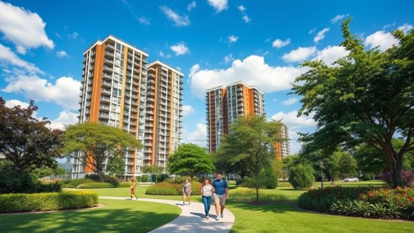 Vauxhall site redevelopment showing modern buildings and park.