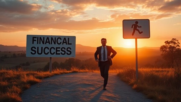 Successful investors long game concept with business professional on correct path.