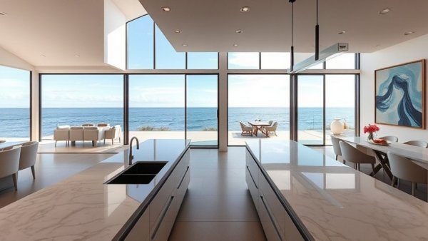 Cairns most expensive home sales 2025: Luxurious kitchen with ocean view.