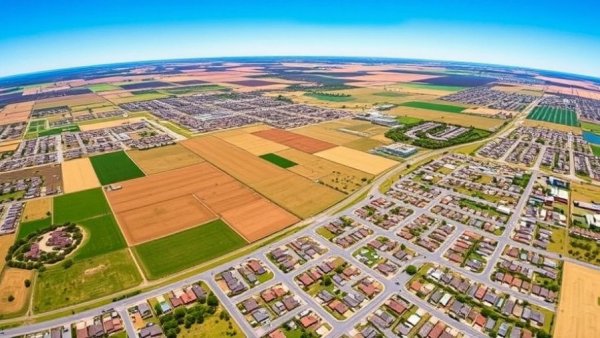Aerial view of new blocks in Strathalbyn’s Aurora estate, showcasing development.