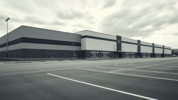 Urban logistics investments: modern warehouse with empty parking