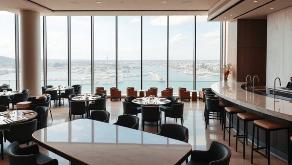 Luxury dining room in North Sydney penthouse with harbor view.