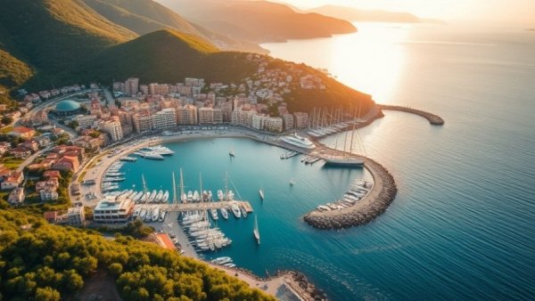 Aerial view of Queensland coastal property opportunities with marina.