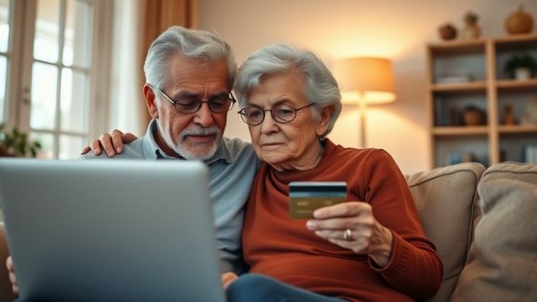 Elderly couple managing finances online, Four Phases of Retirement.