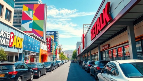 Castellana sells retail park portfolio; vibrant retail park under blue sky.