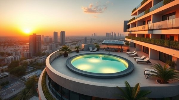 Luxury design-led apartments in Moonee Valley with rooftop garden at sunset.