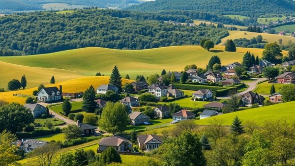 Scenic view of Hobart's cheapest rental suburbs with lush hills.
