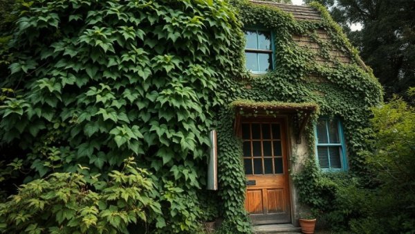 Overgrown Uraidla house exterior covered in vines in garden