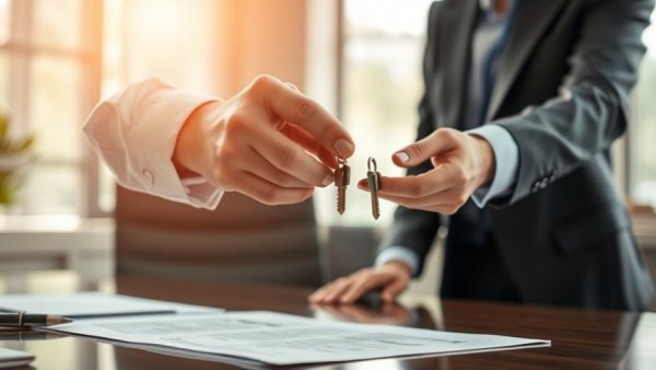 Keys handed over during real estate contract signing.