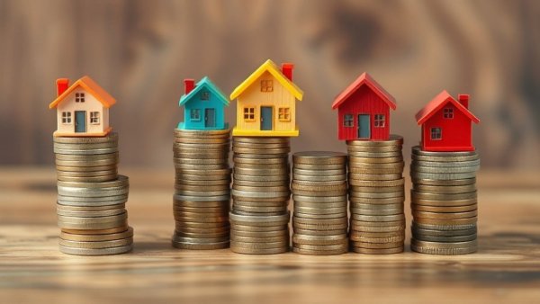 Stacks of coins with houses illustrating rising property prices in Australia.