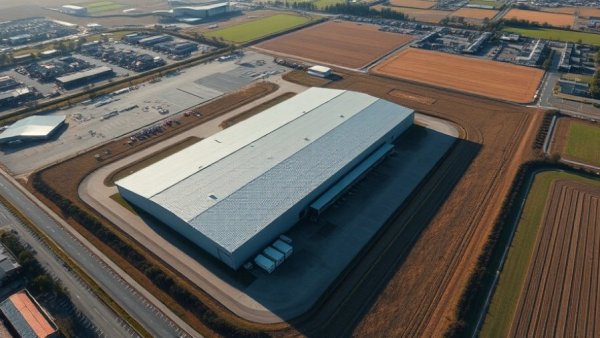 Aerial view of logistics facility in Geelong with warehouse and open land.