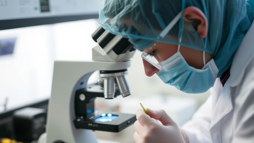 Lab technician analyzing asbestos sample under microscope in Newcastle testing.
