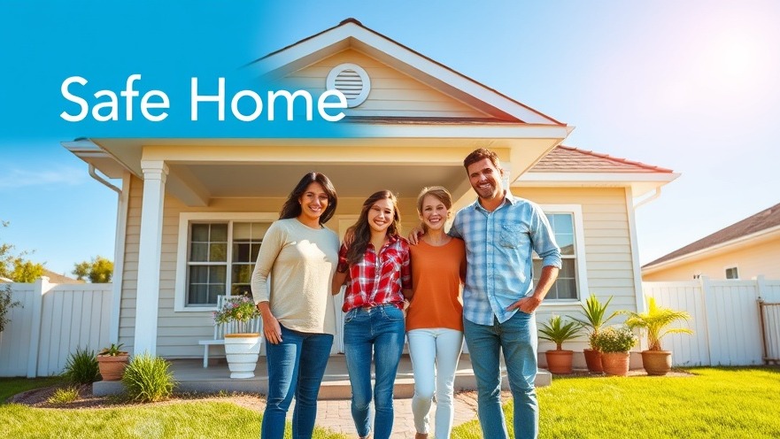 Happy family outside their renovated home, symbolizing safety and comfort.