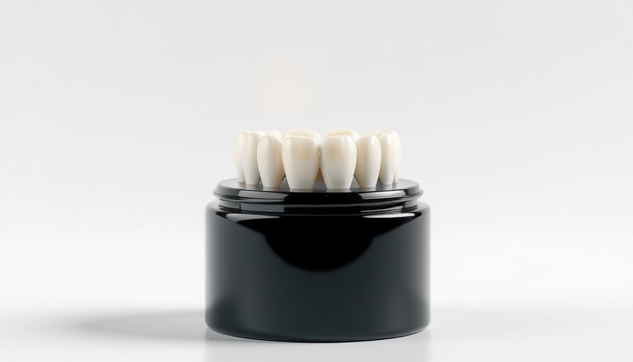 3D printing dental crowns resin bottle with sample crowns.