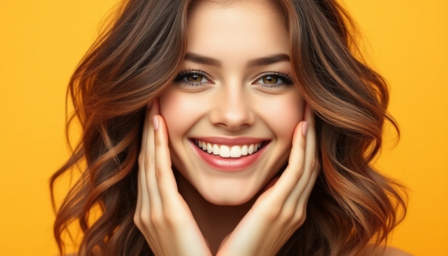 Smiling woman showcasing perfect teeth, highlighting composite or porcelain veneers.