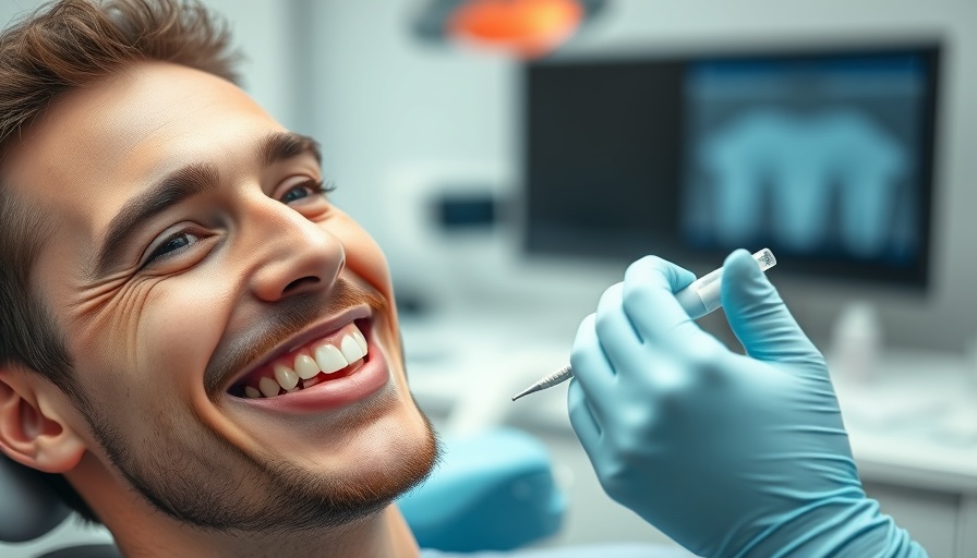 Patient smiling during dental veneer matching process.