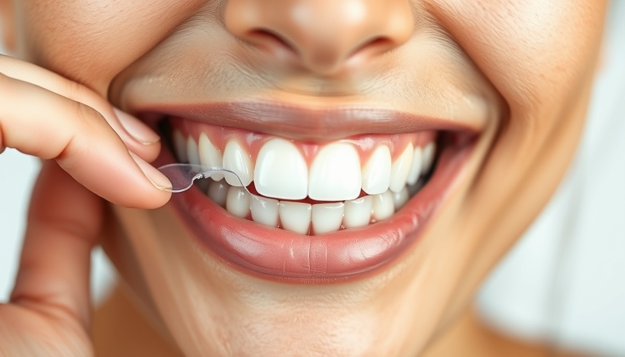 Close-up of person inserting clear aligners with a smile.