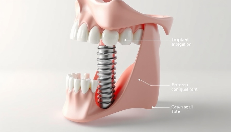 3D model of dental implant workflow showing implant and crown.