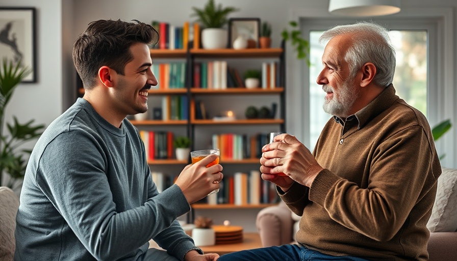 Two men discussing how parents can help kids buy their first home, in a cozy room.