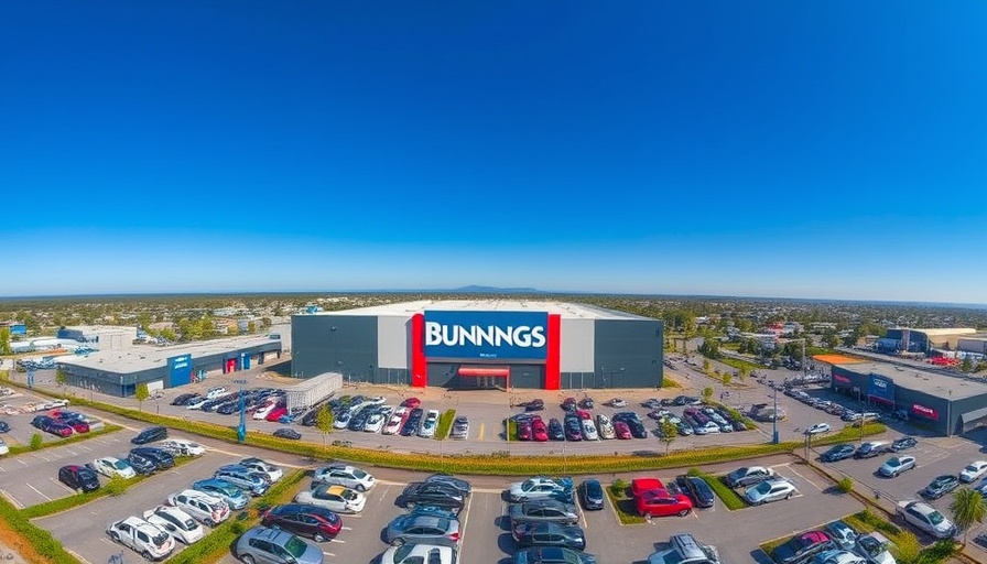 Aerial view of Bunnings Warehouse and parking lot in an industrial area.