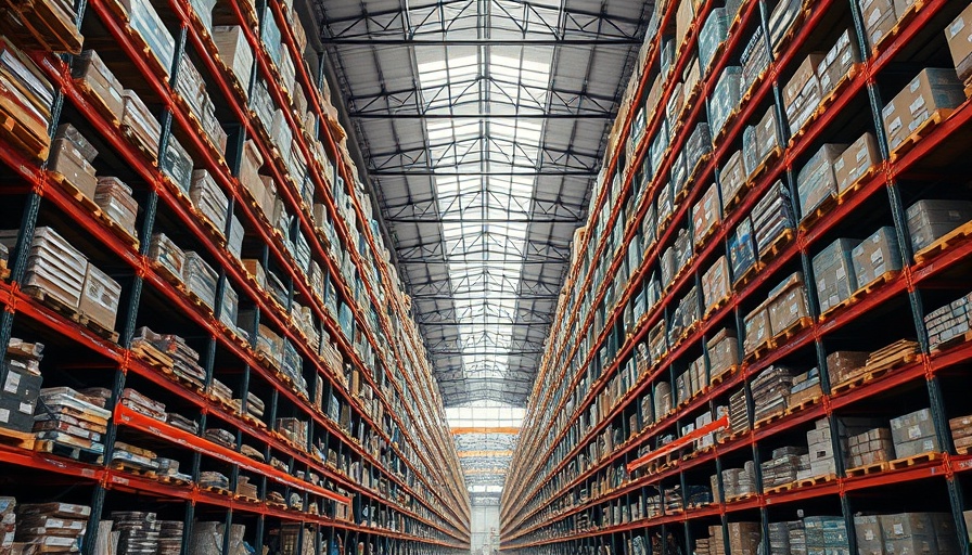 Industrial warehouse interior with towering shelves in the UK property market.