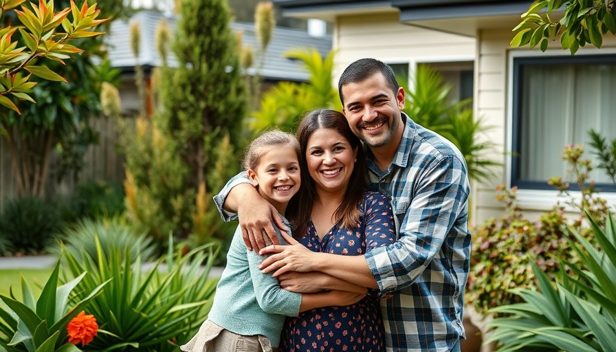 Smiling family embracing in a garden, symbolizing rentvesting real estate Australia.