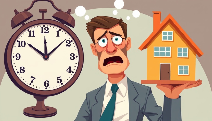 Illustration of work-strive balance with a businessman between a clock and a house.