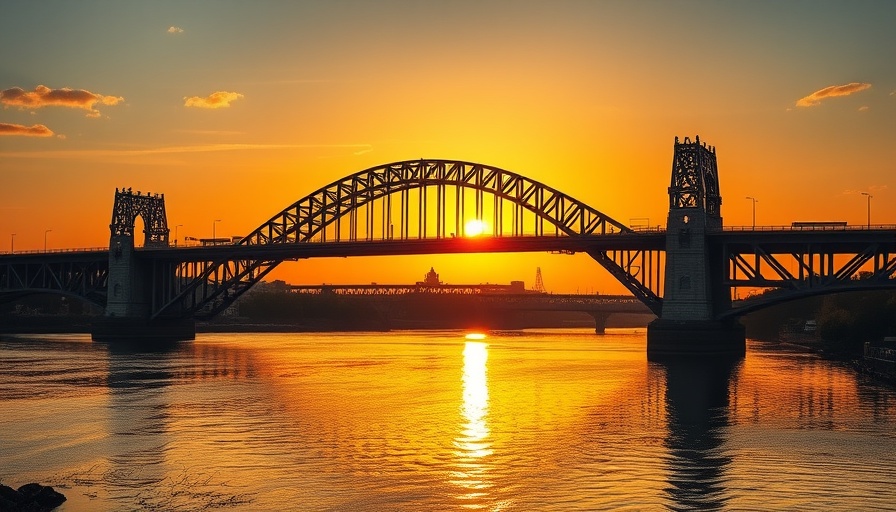 Scenic bridge over river at sunset, strategic water investment opportunity.