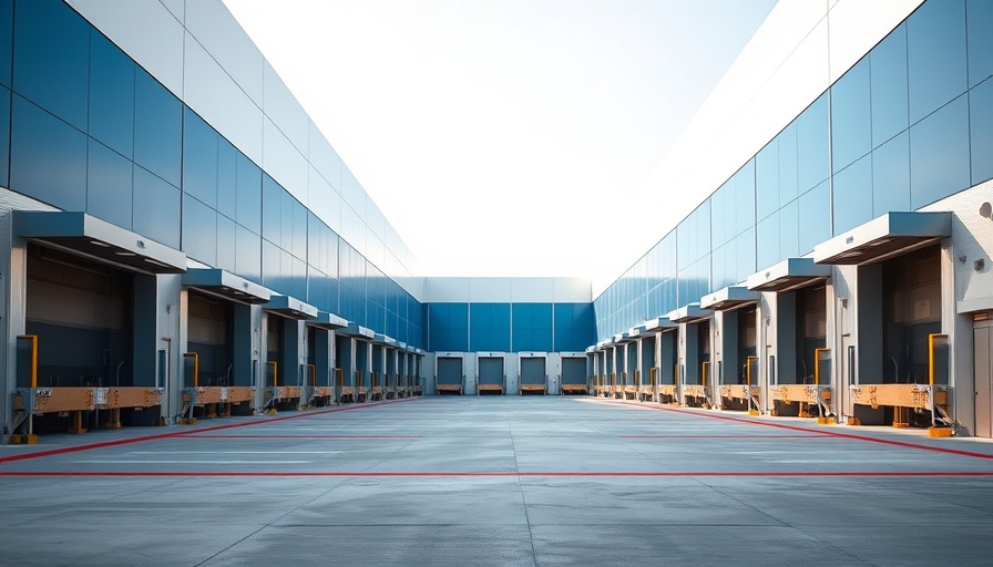 Row of industrial loading docks at a modern warehouse, including concrete ground and markings, related to light industrial real estate investments.