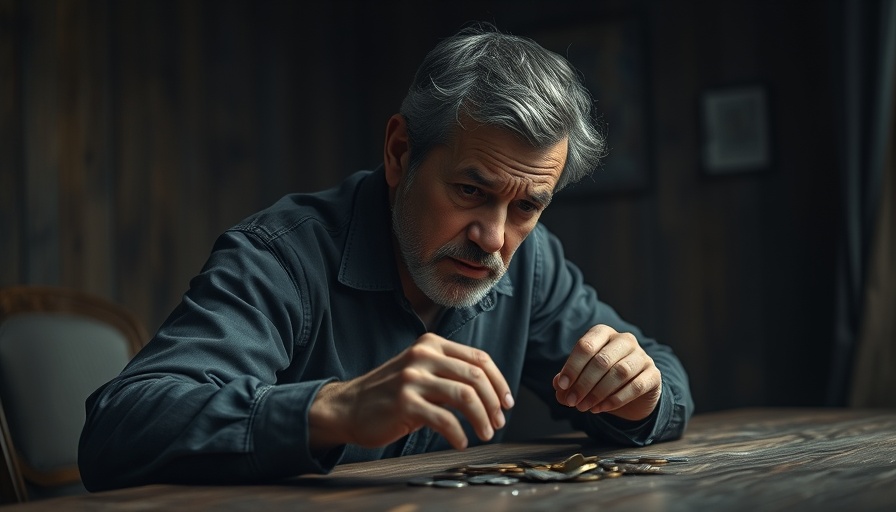 Stressed man counting coins, reflecting poor habits keeping you broke.