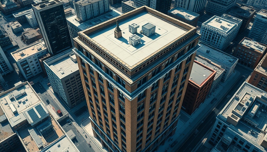 Aerial view of a majestic office building in the cityscape