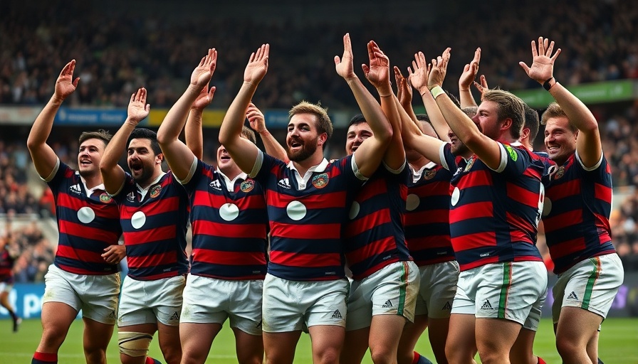Rugby players celebrating on field in game action, real estate Newcastle