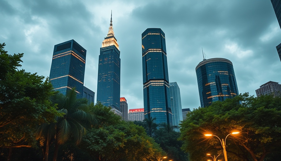 Dusk cityscape highlighting discounted sales in the office market.