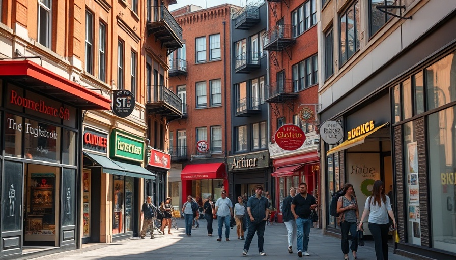 Colorful urban shopfronts reflecting real estate market trends in Newcastle.