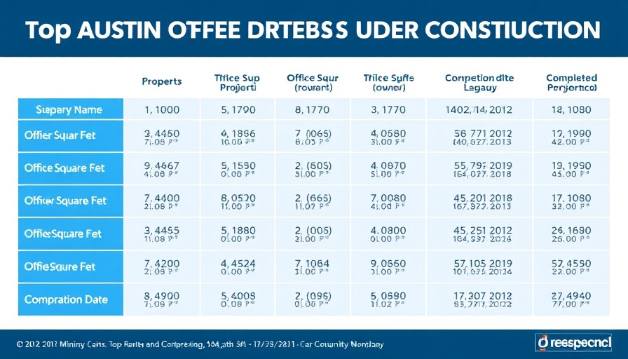 Chart of top Austin office projects under construction, July 2025.