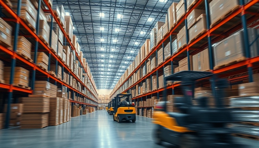 PGIM UK logistics financing: modern warehouse with moving forklifts