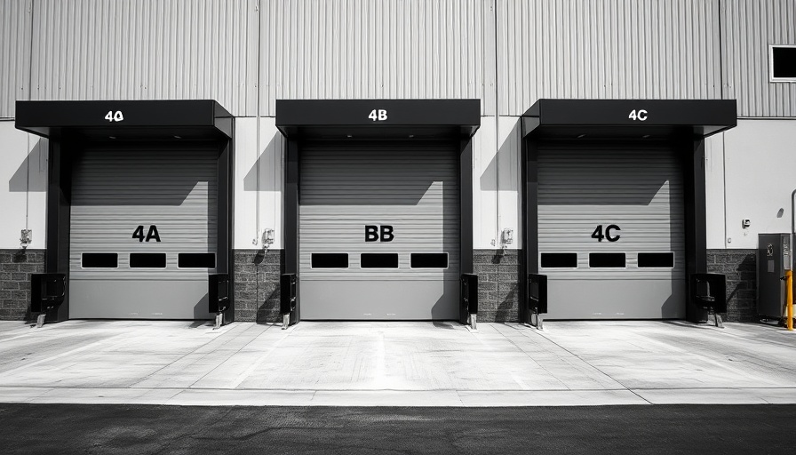 Industrial loading bays labeled 4A, 4B, 4C in a monochrome setting.